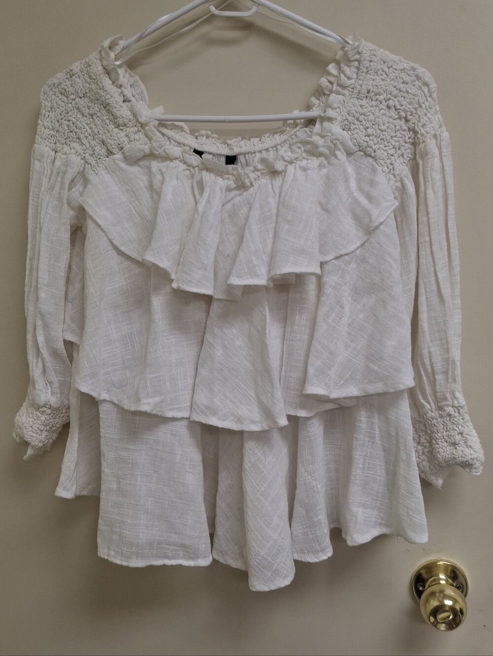 White Ruffle Peasant Top - Women